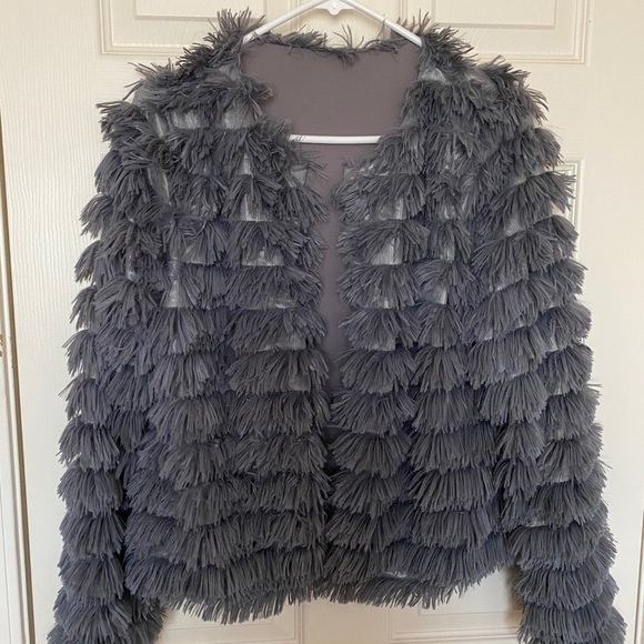 Gray Bohemian Shaggy Fringe Jacket - Picture 5 of 7